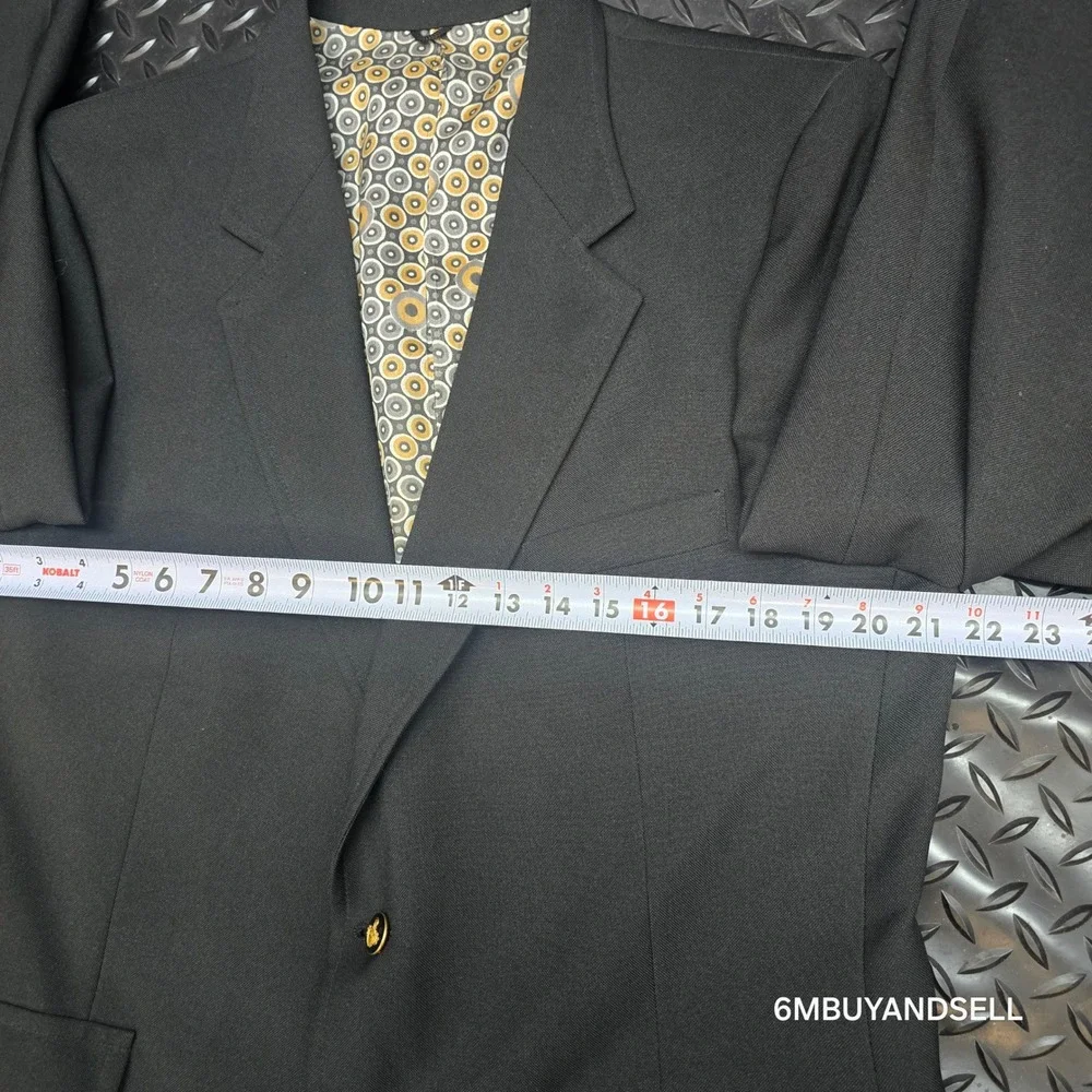 Vintage The Knack Wool Blazer Mens Black Gold Crest Buttons Union Made USA 42R